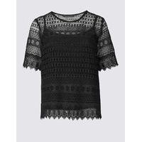 M&S Collection PETITE All Over Lace Half Sleeve Jersey Top