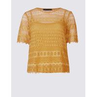 M&S Collection PETITE All Over Lace Half Sleeve Jersey Top