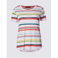 M&S Collection Striped Dipped Hem Short Sleeve T-Shirt