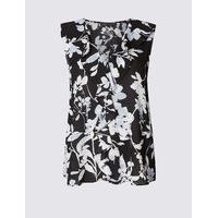 M&S Collection Floral Print Frill Detail Shell Top