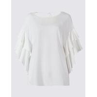 ms collection round neck flamenco sleeve shell top