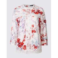 M&S Collection Pure Cotton Floral Print 3/4 Sleeve Blouse