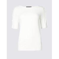 ms collection round neck ruffle sleeve t shirt