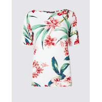 M&S Collection Floral Print Ruffle Sleeve T-Shirt