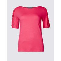 ms collection slash neck ruffle sleeve t shirt