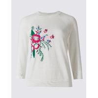 M&S Collection Cotton Blend Embroidered Round Neck Jumper