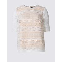 M&S Collection Lace Round Neck Half Sleeve Shell Top