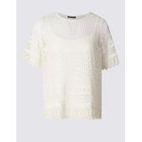 ms collection plus all over lace short sleeve jersey top