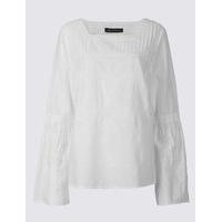 M&S Collection Pure Cotton Embroidered Flute Sleeve Blouse