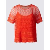 M&S Collection PLUS All Over Lace Short Sleeve Jersey Top