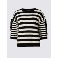 M&S Collection Striped Tie Drop Shoulder Round Neck Jumper