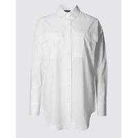 M&S Collection Pure Cotton Curved Hem Long Sleeve Shirt