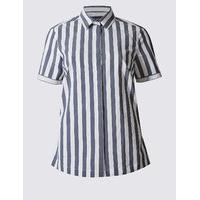 M&S Collection Cotton Rich Striped Fuller Bust Shirt