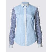 ms collection cotton rich contrasting sleeve shirt