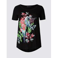 M&S Collection Parrot Print Dipped Hem T-Shirt