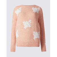 M&S Collection Lace Applique Textured Round Neck Jumper