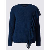 M&S Collection Pure Cotton Ruffle Round Neck Jumper