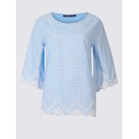 M&S Collection Pure Cotton Embroidered Striped T-Shirt