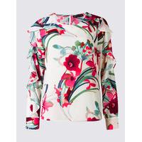 M&S Collection PETITE Floral Print Long Sleeve Blouse