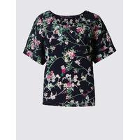 M&S Collection Floral Print V-Neck Short Sleeve Shell Top