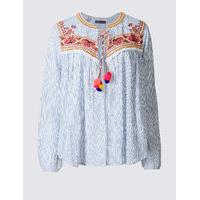 M&S Collection Pure Cotton Embroidered Pom Pom Jacket
