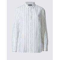 M&S Collection Linen Rich Striped Long Sleeve Shirt
