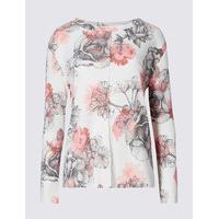 M&S Collection Floral Print Round Neck Long Sleeve T-Shirt