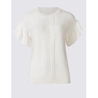 ms collection pure cotton lace trim flared sleeve jumper