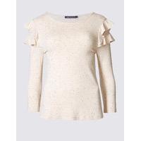 M&S Collection Ruffle Slash Neck 3/4 Sleeve T-Shirt
