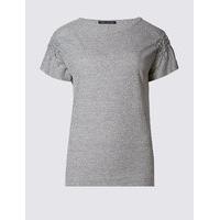 ms collection cotton blend ruched short sleeve t shirt