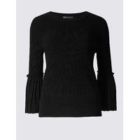 M&S Collection Round Neck Pleated 3/4 Sleeve Jumper