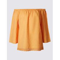M&S Collection Linen Rich Slash Neck 3/4 Sleeve Bardot Top