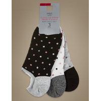 M&S Collection 3 Pair Pack Ultra No Show Trainer Liner Spotted Socks