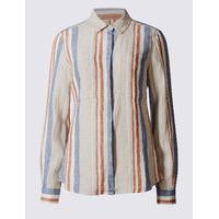 M&S Collection Pure Linen Striped Long Sleeve Shirt