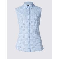 M&S Collection Cotton Rich Spotted Sleeveless Shirt