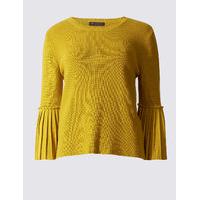 M&S Collection Round Neck Pleated 3/4 Sleeve Jumper