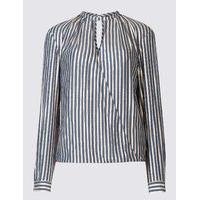 ms collection striped notch neck long sleeve blouse