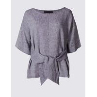 M&S Collection Linen Rich Tie Front Half Sleeve Shell Top