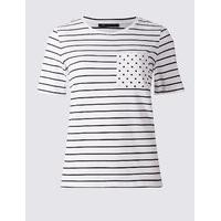 M&S Collection Pure Cotton Striped Short Sleeve T-Shirt