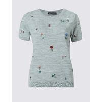 M&S Collection Embellished Round Neck Short Sleeve Jumper