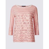 M&S Collection Cotton Rich Striped 3/4 Sleeve T-Shirt