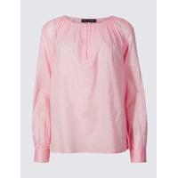 M&S Collection Pure Cotton Round Neck Long Sleeve Blouse