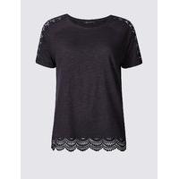 M&S Collection Pure Cotton Lace Detail T-Shirt