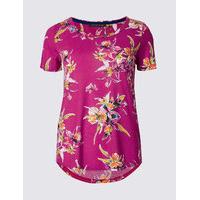 M&S Collection Floral Print Dipped Hem T-Shirt