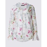 M&S Collection Floral Print Notch Neck Long Sleeve Blouse