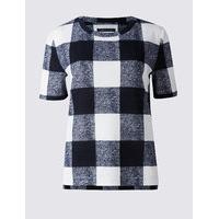 ms collection checked round neck short sleeve t shirt