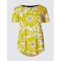 M&S Collection Floral Print Dipped Hem Half Sleeve T-Shirt