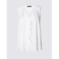 ms collection frill detail v neck sleeveless shell top