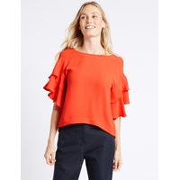 M&S Collection Round Neck Flamenco Sleeve Shell Top