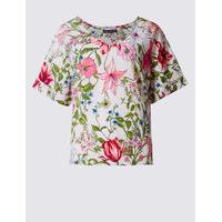 M&S Collection Floral Print V-Neck Short Sleeve Shell Top